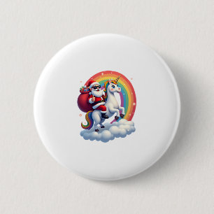 Christmas Santa Riding Unicorn Xmas Girls Women Ra 6 Cm Round Badge