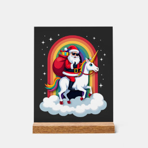 Christmas Santa Riding Unicorn Xmas Girls Women Ra Acrylic Sign