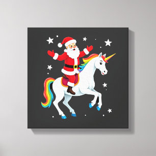 Christmas Santa Riding Unicorn Xmas Girls Women Ra Canvas Print