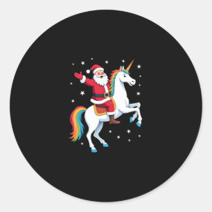 Christmas Santa Riding Unicorn Xmas Girls Women Ra Classic Round Sticker