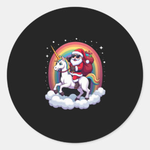 Christmas Santa Riding Unicorn Xmas Girls Women Ra Classic Round Sticker