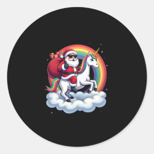 Christmas Santa Riding Unicorn Xmas Girls Women Ra Classic Round Sticker