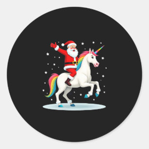 Christmas Santa Riding Unicorn Xmas Girls Women Ra Classic Round Sticker