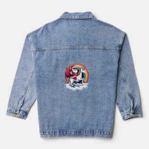 Christmas Santa Riding Unicorn Xmas Girls Women Ra Denim Jacket