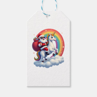 Christmas Santa Riding Unicorn Xmas Girls Women Ra Gift Tags