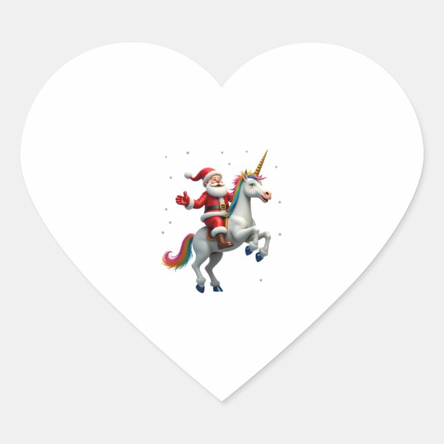 Christmas Santa Riding Unicorn Xmas Girls Women Ra Heart Sticker (Front)