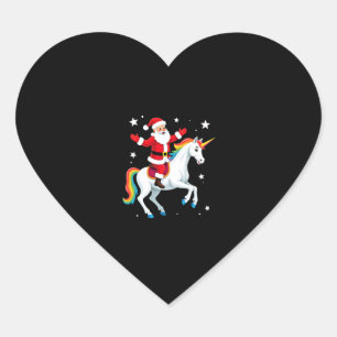 Christmas Santa Riding Unicorn Xmas Girls Women Ra Heart Sticker
