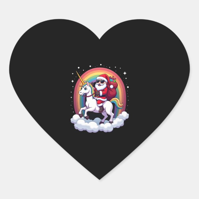 Christmas Santa Riding Unicorn Xmas Girls Women Ra Heart Sticker (Front)