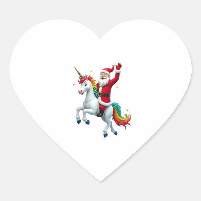 Christmas Santa Riding Unicorn Xmas Girls Women Ra Heart Sticker (Front)