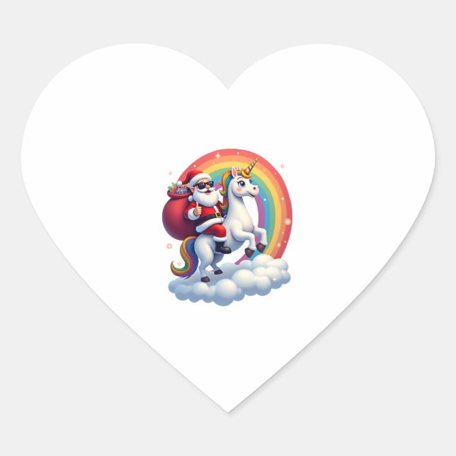 Christmas Santa Riding Unicorn Xmas Girls Women Ra Heart Sticker (Front)