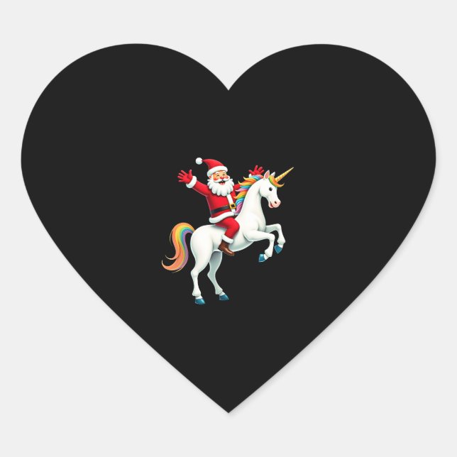 Christmas Santa Riding Unicorn Xmas Girls Women Ra Heart Sticker (Front)