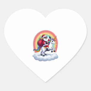Christmas Santa Riding Unicorn Xmas Girls Women Ra Heart Sticker