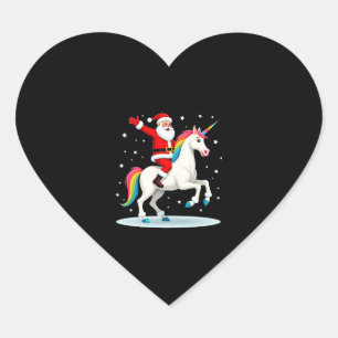 Christmas Santa Riding Unicorn Xmas Girls Women Ra Heart Sticker