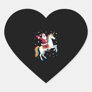 Christmas Santa Riding Unicorn Xmas Girls Women Ra Heart Sticker