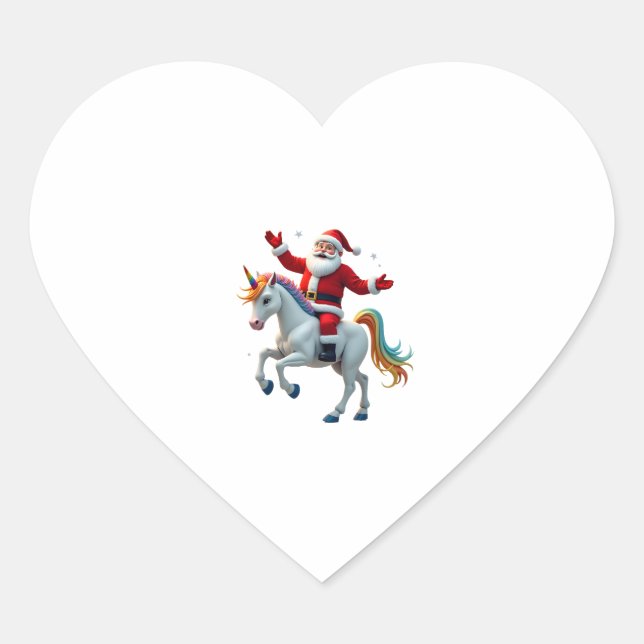 Christmas Santa Riding Unicorn Xmas Girls Women Ra Heart Sticker (Front)