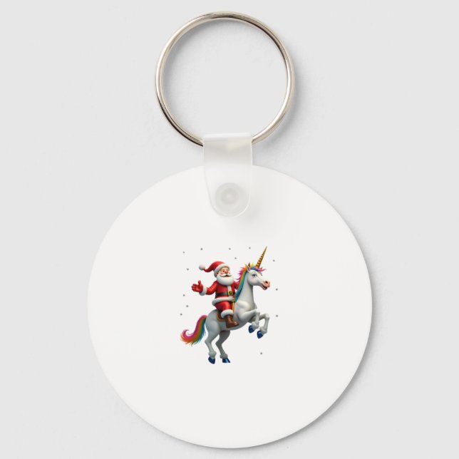Christmas Santa Riding Unicorn Xmas Girls Women Ra Key Ring (Front)
