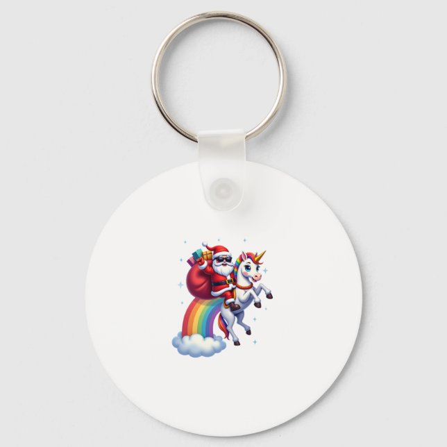 Christmas Santa Riding Unicorn Xmas Girls Women Ra Key Ring (Front)