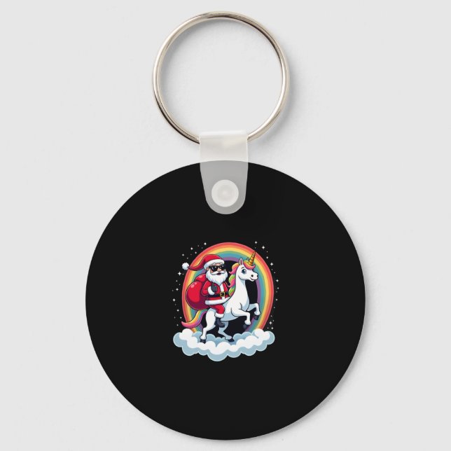 Christmas Santa Riding Unicorn Xmas Girls Women Ra Key Ring (Front)