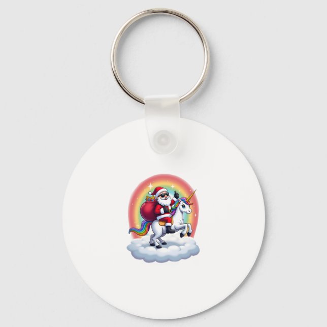 Christmas Santa Riding Unicorn Xmas Girls Women Ra Key Ring (Front)