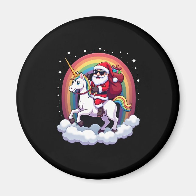 Christmas Santa Riding Unicorn Xmas Girls Women Ra Magnet (Front)