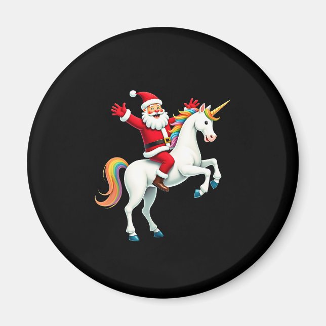 Christmas Santa Riding Unicorn Xmas Girls Women Ra Magnet (Front)