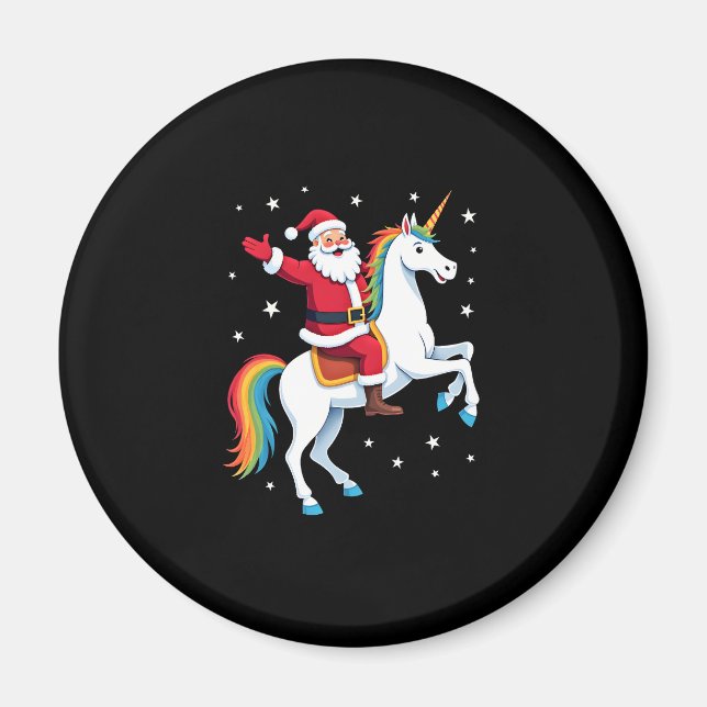 Christmas Santa Riding Unicorn Xmas Girls Women Ra Magnet (Front)