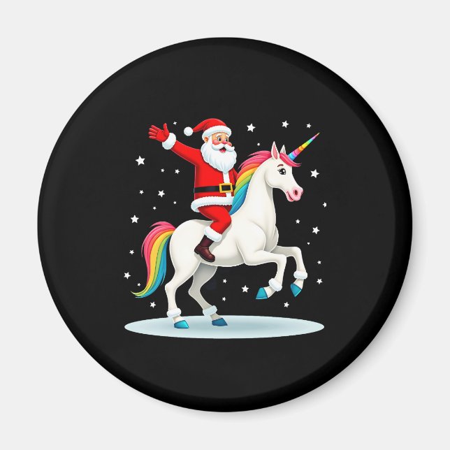 Christmas Santa Riding Unicorn Xmas Girls Women Ra Magnet (Front)
