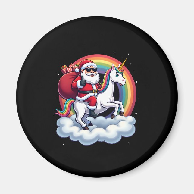 Christmas Santa Riding Unicorn Xmas Girls Women Ra Magnet (Front)
