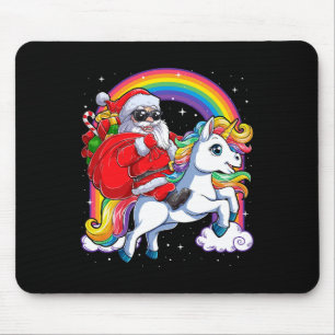 Christmas Santa Riding Unicorn Xmas Girls Women Ra Mouse Mat