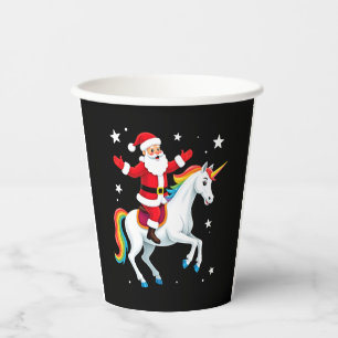 Christmas Santa Riding Unicorn Xmas Girls Women Ra Paper Cups