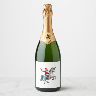 Christmas Santa Riding Unicorn Xmas Girls Women Ra Sparkling Wine Label