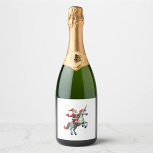Christmas Santa Riding Unicorn Xmas Girls Women Ra Sparkling Wine Label