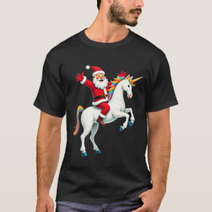 Christmas Santa Riding Unicorn Xmas Girls Women Ra T-Shirt