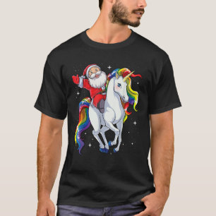 Christmas Santa Riding Unicorn Xmas Girls Women Ra T-Shirt