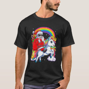 Christmas Santa Riding Unicorn Xmas Girls Women Ra T-Shirt