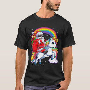 Christmas Santa Riding Unicorn Xmas Girls Women Ra T-Shirt