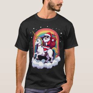 Christmas Santa Riding Unicorn Xmas Girls Women Ra T-Shirt