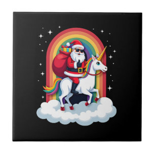 Christmas Santa Riding Unicorn Xmas Girls Women Ra Tile