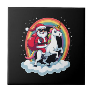 Christmas Santa Riding Unicorn Xmas Girls Women Ra Tile