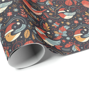 Christmas Santa Robins Romanian Flag colours Wrapping Paper