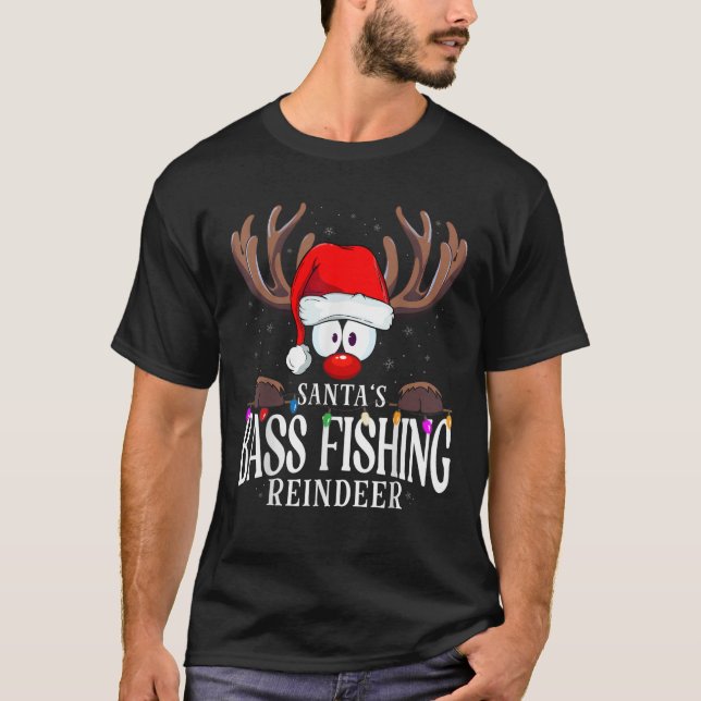 Christmas Santa s Bass Fishing Reindeer Matching X T-Shirt (Front)