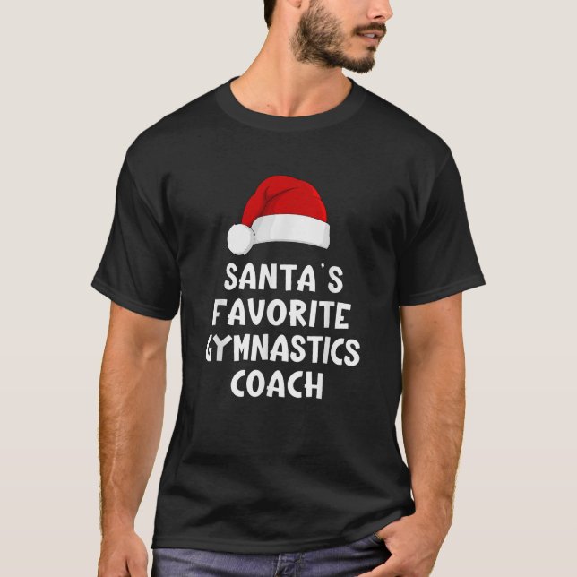 Christmas Santa s Favourite Gymnastics Coach Funny T-Shirt (Front)