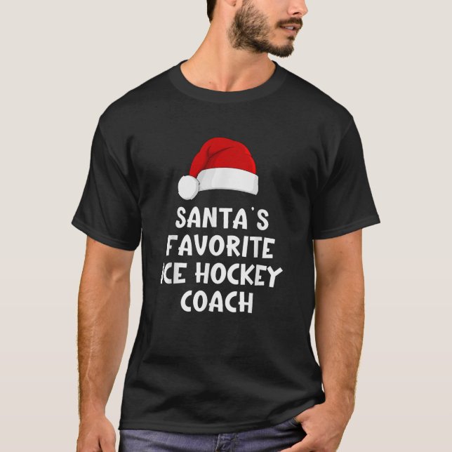 Christmas Santa s Favourite Ice Hockey Coach Funny T-Shirt (Front)