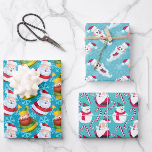 Christmas Santa’s with Aqua Background Wrapping Paper Sheet