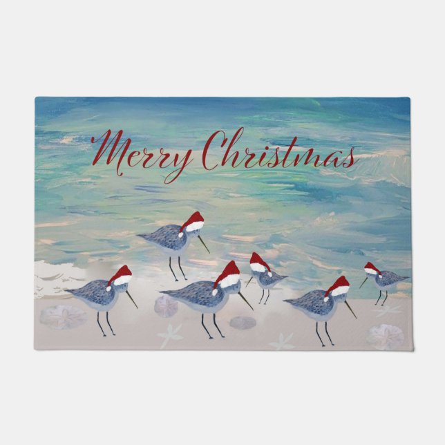 Christmas Santa sandpipers coastal Holiday doormat (Front)