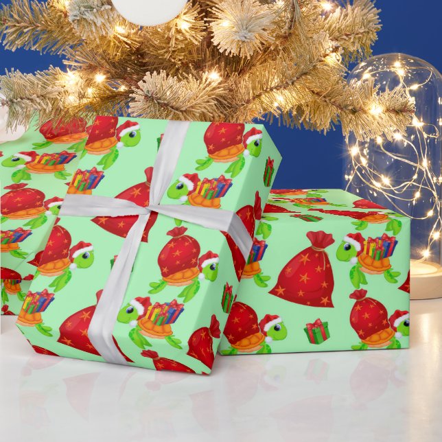 Christmas Santa sea turtle pattern Wrapping Paper (Holidays)