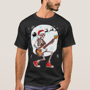 Christmas Santa Skeletons Playing Guitar Bass Guit T-Shirt
