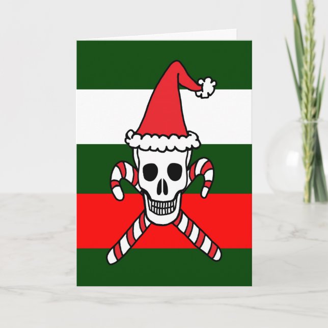 Christmas Santa Skull and Crossbones Holiday Card (Front)