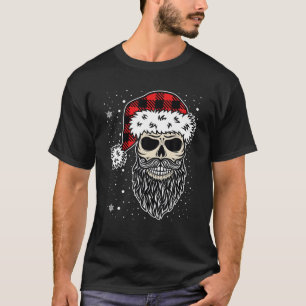 Christmas Santa Skull Red Buffalo Plaid Xmas T-Shirt