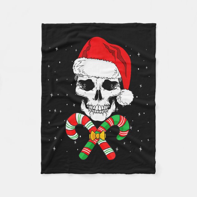 Christmas Santa Skull Xmas Candy Skull Wearing San Fleece Blanket (Front)